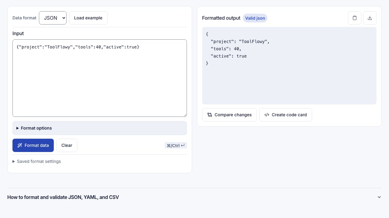Screenshot of the Data Formatter interface