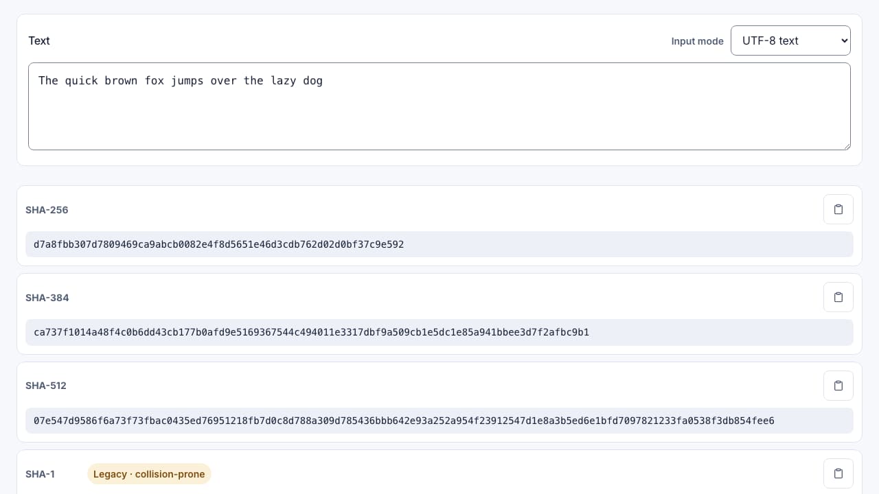 Screenshot of the Hash Generator interface