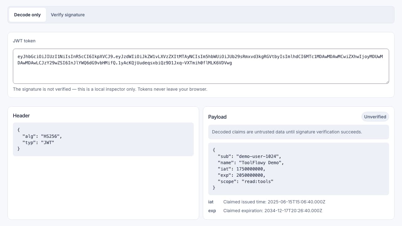 Screenshot of the JWT Decoder interface