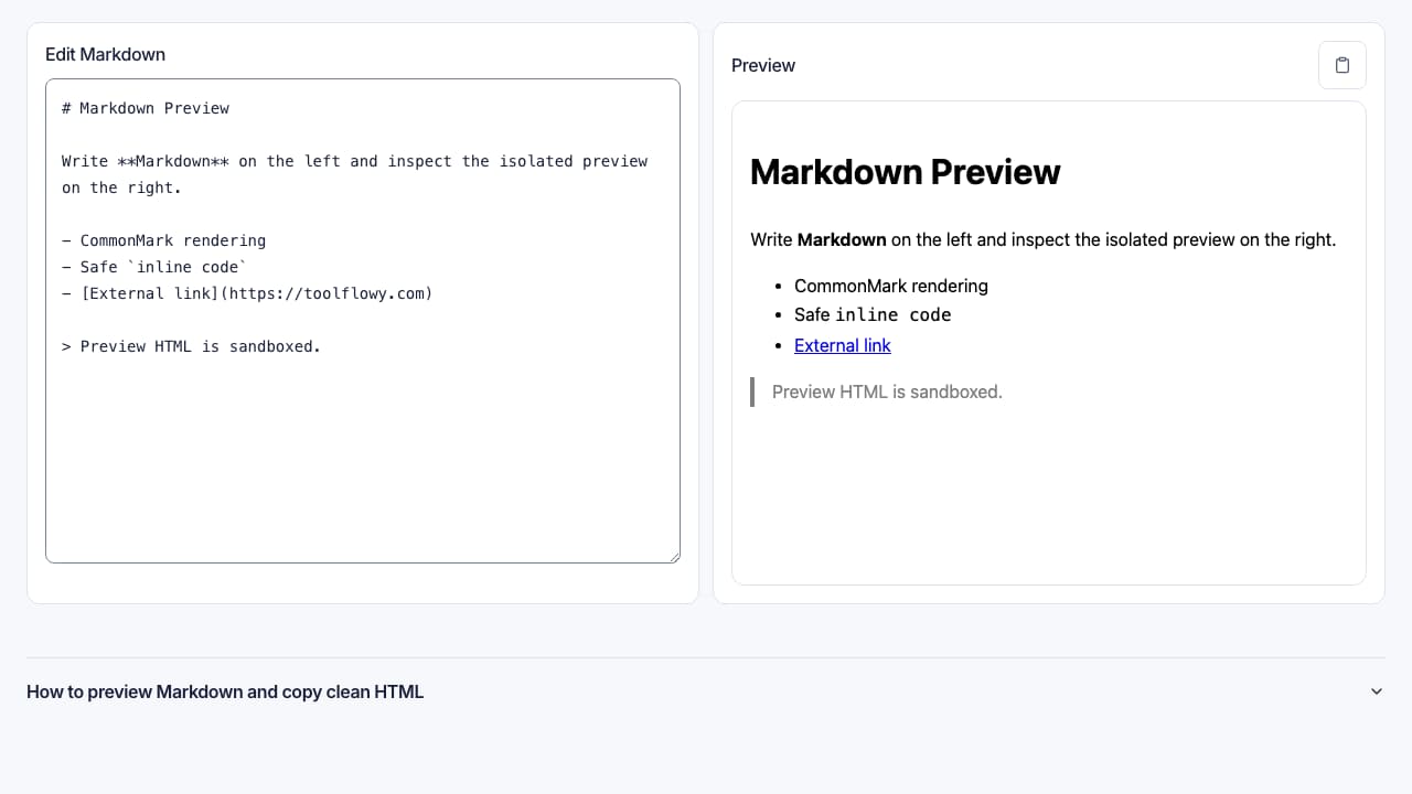 Screenshot of the Markdown Preview interface