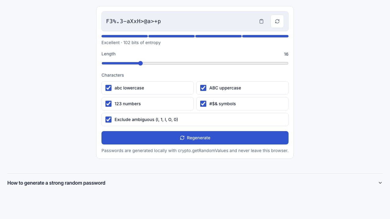 Screenshot of the Password Generator interface