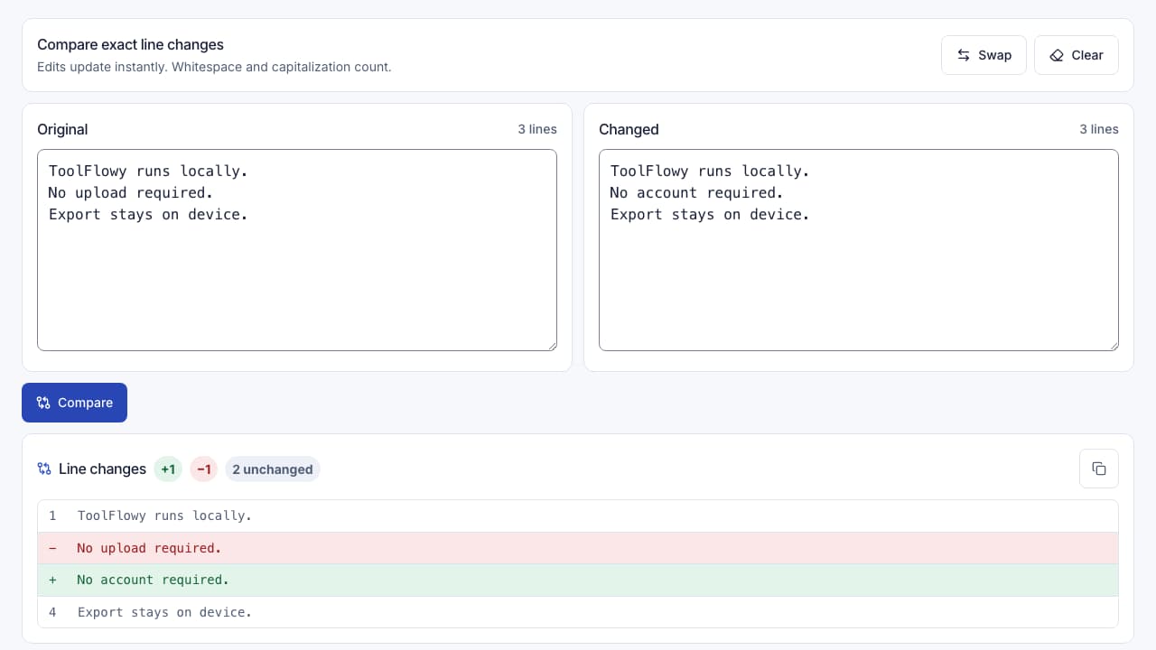 Screenshot of the Text Diff & Compare interface