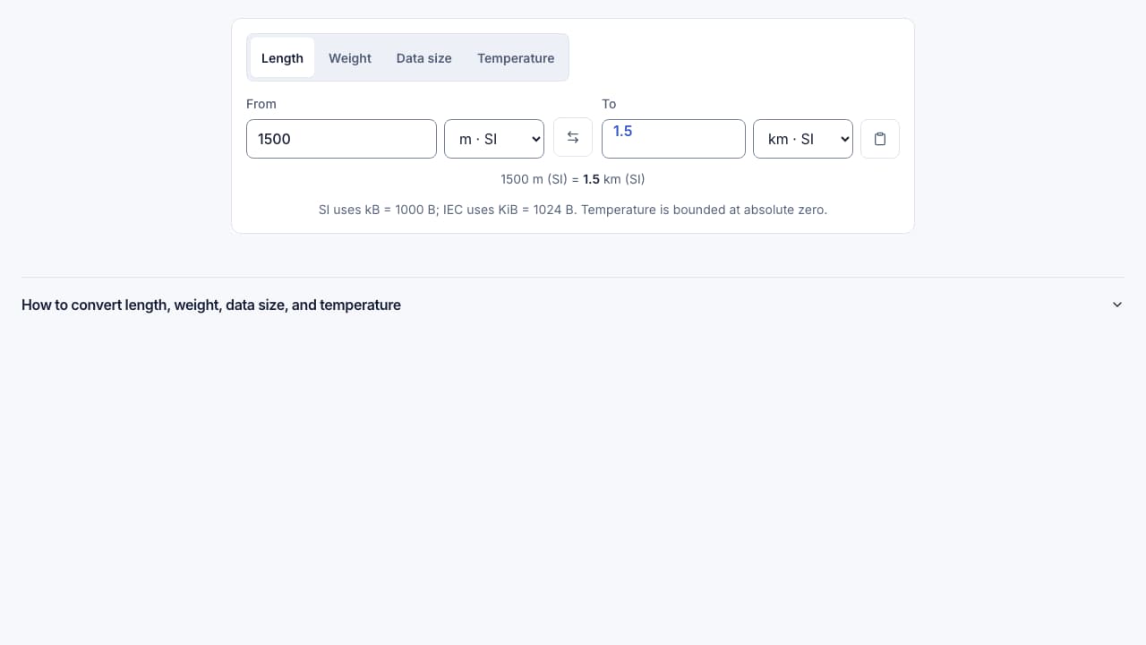 Screenshot of the Unit Converter interface